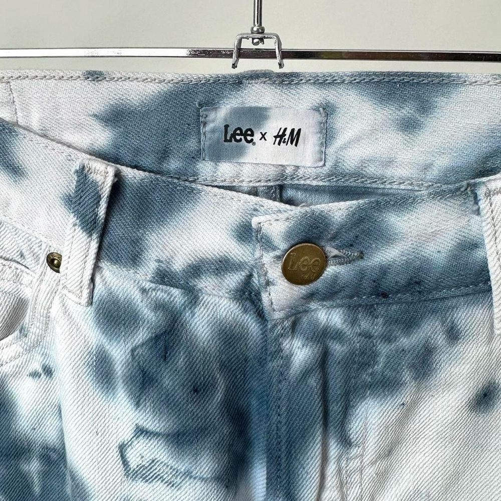 LEE X H&M BLEACH TIE DYE DENIM BLUE DYED High Rise Straight Leg JEANS Size-31/32 - Picture 4 of 9